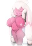  areola bathing big_breasts breasts buckteeth eyes_closed featureless_crotch female generation_9_pokemon hands_behind_head hi_res huge_breasts humanoid inverted_nipples kumadori navel nintendo nipples not_furry nude open_mouth pink_areola pink_body pink_nipples pokemon pokemon_(species) shower showering slightly_chubby solo teeth tinkaton water 