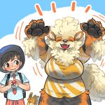  :&lt; after_transformation alternate_species ambiguous_gender anthro arcanine bodily_fluids bottomless bottomless_female bottomwear breasts brown_eyes canid canine character_request cheering chest_tuft clothed clothing eyes_closed female fluffy fur furrification generation_1_pokemon generation_9_pokemon group holding_object holding_pokeball human male mammal mature_female nintendo open_mouth open_smile pawmi pawpads paws pokeball pokemon pokemon_(species) pokemon_trainer raised_arms school_uniform shirt shorts shy smile sweat topwear trio tuft uniform utsuki_maito 
