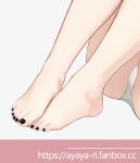  1girl ayaya_(ayaya_ri) barefoot black_nails commentary_request fanbox_username feet feet_only foot_focus genshin_impact grey_background highres hu_tao_(genshin_impact) legs_together nail_polish paid_reward_available solo toenail_polish toenails toes 