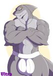  abs absurd_res anthro big_biceps big_bulge bulge clothing crossed_arms eyebrow_piercing facial_piercing fish grinning_at_viewer hi_res jockstrap male marine markshark mr_ultra muscular muscular_male muscular_thighs pecs piercing shark solo standing teeth underwear 