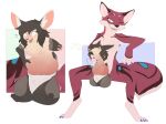  anthro armless balls blue_claws blush breasts brown_hair canid canine claws cock_transformation duo fauvfox fox fur genitals gynomorph hair hi_res intersex limb_regression mammal partial_transformation red_body red_fur sentient_penis tan_body tan_fur transformation 