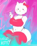  absurd_res anthro big_breasts big_butt bow_(feature) breasts butt clothing collar crop_top female hello_kitty_(character) hello_kitty_(series) hi_res humanoid kinkydog pink sanrio shirt small_waist solo suggestive thick_thighs topwear 