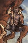  2023 anthro armpit_hair black_nose body_hair bottomwear brown_body brown_fur bulge butt canid canine canis clothed clothing cloud day digital_media_(artwork) epic_games eyebrows fingerless_(marking) fortnite fur furgonomic_headwear furgonomics hat headgear headwear hi_res looking_at_viewer male mammal mountain nipples open_mouth open_smile orange_sclera outside pose s_anima shorts sky smile solo tail tan_body tan_fur teeth tongue topless wendell_(fortnite) wolf 