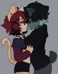  2023 aeiou_(yoako) anthro bodily_fluids breasts canid canine canis clothed clothing digital_media_(artwork) domestic_cat domestic_dog duo embrace eyewear felid feline felis female female/female female_anthro french_kissing fur glasses hair half-closed_eyes kemono kissing mammal multicolored_body multicolored_fur multicolored_hair narrowed_eyes saliva short_hair tail tongue tongue_out yoako 