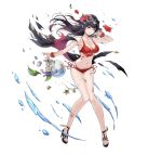  1girl bikini black_hair blush breasts cape cleavage fire_emblem fire_emblem_awakening full_body long_hair looking_at_viewer medium_breasts navel non-web_source official_art simple_background smile solo swimsuit tharja_(fire_emblem) tiara two_side_up white_background 