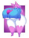  &lt;3 anthro big_breasts big_butt breasts butt clothing dewy-eyedboy female fur hair hi_res hidden_eyes huge_breasts huge_butt hyper hyper_breasts hyper_butt lagomorph leporid mammal pink_body pink_fur pink_hair rabbit shirt smile solo standing tail topwear under_boob unknown_character white_body white_fur wide_hips 