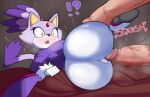  anthro big_butt blaze_the_cat blush butt butt_focus clothed clothing confusion domestic_cat duo felid feline felis female genitals hi_res human humanoid lying male male/female mammal nude penis prodding sega size_difference sonic_the_hedgehog_(series) surprise surprised_expression vammzu 