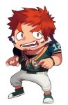  1boy absurdres american_football american_football_uniform animal_ears bara cow_ears deformed eye_black facial_hair forked_eyebrows goatee green_shirt highres huge_eyebrows male_focus shirt short_hair short_sleeves shorts solo sportswear thick_eyebrows tokyo_afterschool_summoners ttn_(239_239) wakan_tanka white_shorts 