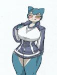  anthro bessie big_breasts blush bottomwear breasts clothing fan_character female generation_1_pokemon gym_bottomwear gym_clothing gym_shorts hi_res nintendo pace-maker pokemon pokemon_(species) shorts snorlax solo thick_thighs tracksuit 