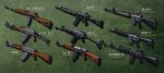  absurdres akm assault_rifle bayonet car-15 commentary_request english_commentary english_text folding_stock green_background gun h&amp;k_hk33 handle highres hoborginc kalashnikov_rifle light_machine_gun m16 m16a1 m2_carbine magazine_(weapon) no_humans original rifle rk62 still_life stoner_63 type_56_assault_rifle vz._58 weapon weapon_family weapon_focus weapon_name 