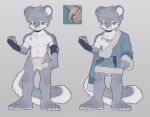  anthro bottomwear clothing felid fur fur_markings green_eyes grey_body hair jewelry loincloth looking_at_viewer lqqq male mammal markings multicolored_body muscular necklace pantherine paws pubes scar simple_background smile snow_leopard solo standing tribal 