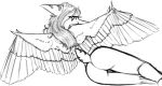  anthro bedroom_eyes bone_frill butt fang_(gvh) feathered_wings feathers frill_(anatomy) genitals goodbye_volcano_high hair innie_pussy long_hair looking_at_viewer looking_back looking_back_at_viewer lying monochrome narrowed_eyes on_side presenting presenting_hindquarters presenting_pussy pterodactylus pterosaur pussy reptile scalie seductive short_tail smile snoot_game_(fan_game) solo spread_wings tail unknown_artist wings 