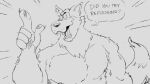  anthro canid canine canis clawed_fingers claws dialogue domestic_dog drawfee english_text fluffy hanna-barbera hi_res hybrid male mammal muscular muscular_anthro muscular_male nathan_yaffe nipples pawpads prick_ears scooby-doo scooby-doo_(series) sharp_claws sharp_teeth solo speech_bubble teeth text wolfdog 