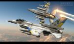  aircraft airplane blue_sky canopy_(aircraft) cloud f-16_fighting_falcon fighter_jet flare highres jet letterboxed military military_vehicle no_humans original russo-ukrainian_war sketch sky ukraine zephyr164 