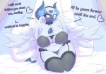  anthro big_breasts bra breasts cleavage clothed clothing female hair hair_over_eye hi_res mega_absol mega_evolution nintendo one_eye_obstructed panties pillow pokemon pokemon_(species) snackbunnii solo thick_thighs underwear 