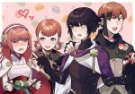  2boys 2girls annette_fantine_dominic black_hair blue_eyes candy closed_eyes fire_emblem fire_emblem:_three_houses fire_emblem_awakening fire_emblem_fates fire_emblem_heroes food gaius_(fire_emblem) green_eyes highres lollipop multiple_boys multiple_girls otr_(fire_emblem) red_hair runteya sakura_(fire_emblem) teeth upper_body upper_teeth_only 