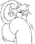  2023 anthro big_butt biped black_and_white buckteeth butt butt_focus curled_tail ear_piercing ear_ring female fur generation_1_pokemon hair hi_res looking_back low-angle_view mammal monochrome motion_lines narrowed_eyes nintendo nude piercing pokemon pokemon_(species) pokemorph presenting presenting_hindquarters rattata rear_view ring_piercing rodent shaking_butt simple_background solo sparkles suggestive tail teeth tongue tongue_out whiskers white_background yozothescribe 