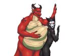 anthro belly big_belly black_body bone dominiqquartzz dragon duo grin hi_res horn kryptid male male/male nazukio obese overweight pinned pinned_to_wall red_body red_eyes size_difference skull skull_head smile taller_male vore 