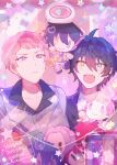  +_+ 2boys absurdres black_hair blue_eyes blue_hair bow character_doll character_request closed_mouth commentary crane_game ensemble_stars! glasses hair_between_eyes heart heterochromia highres holding holding_stuffed_toy itsuki_shu kagehira_mika male_focus multiple_boys open_mouth orange_eyes pink_hair purple_eyes rabbit ran_nagisa saegusa_ibara sazanami_jun short_bangs short_hair smile star_(symbol) stuffed_toy symbol-only_commentary tirutiru_bee valkyrie_(ensemble_stars!) yellow_eyes 