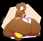  2023 ambiguous_gender anthro big_butt biped brown_yoshi butt clothing digital_media_(artwork) footwear hi_res huge_butt hyper hyper_butt mario_bros nintendo nude open_mouth rear_view shoes simple_background sitting smile solo thelewdshi thick_thighs wide_hips yoshi 