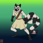  1:1 2023 anthro black_nose claws clothed clothing digitigrade foxenawolf fur gloves_(marking) gradient_background leg_markings lemur long_tail male mammal markings primate ring-tailed_lemur ring_(marking) ringtail simple_background socks_(marking) solo strepsirrhine tail tail_markings white_body white_fur 