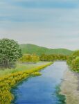  forest highres mountain mountainous_horizon naoy_watercolor nature no_humans original painting_(medium) river riverbank traditional_media tree watercolor_(medium) wetland 