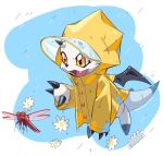  anthro arthropod bandai_namco black_claws claws clothing coat digimon digimon_(species) digimon_ghost_game dragonfly feral flying gammamon horn insect male raincoat raining solo topwear uluoe white_body wings 