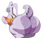  2023 anthro big_butt bodily_fluids bottomless bra butt clothed clothing digital_media_(artwork) dragon eyewear female generation_6_pokemon glasses goodra hi_res holding_object huge_butt huge_hips nintendo open_mouth overweight overweight_anthro overweight_female panties pokemon pokemon_(species) pokemorph simple_background solo sssonic2 standing surprise sweat sweatdrop thick_thighs underwear white_background wide_hips 
