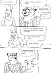  2023 anthro belly bernielover blush canid canine comic dialogue disney duo english_text eyes_closed fan_character fox gideon_grey hi_res humanoid_hands lagomorph leporid mammal rabbit slightly_chubby text zootopia 