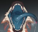  2023 ambiguous_gender blue_tongue bodily_fluids brown_body brown_fur cheek_tuft dated drooling facial_tuft famir_(artist) front_view fur glistening glistening_tongue hi_res mouth_shot obscured_eyes open_mouth saliva saliva_string solo tongue tongue_out tuft white_body white_fur 
