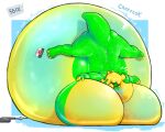  anthro belly big_belly big_breasts big_butt blonde_hair breasts butt eyes_closed featureless_breasts female green_body hair hi_res hose_inflation huge_breasts hyper hyper_belly hyper_breasts immobile lazygartuz liquid_inflation multicolored_body nude questionable_consent rocio_(lazygartuz) scalie solo sound_effects text unknown_species water_inflation yellow_body 