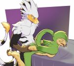  3_toes anthro anthro_on_anthro anthro_penetrated anthro_penetrating anthro_penetrating_anthro arm_grab arm_pull beak bent_over_bed claws deinonychus dinosaur dromaeosaurid duo eyes_closed feet female from_behind_position green_body hi_res madbeak male male/female penetration prison_guard_position reptile scalie scuted_arms scutes sex smile tail tail_tuft theropod toe_claws toes tuft white_body yskra 