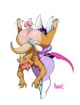  anthro ball_grab balls bat big_butt butt cock_and_ball_torture duo genital_torture genitals hi_res huge_butt kobold male male/male mammal nedoiko simple_background thick_thighs white_background 