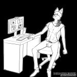  1:1 2021 absurd_res anthro artist_name balls_outline batmanholecover big_penis biped black_and_white black_background bottomwear camera canid canine canis chair clothed clothing computer computer_keyboard computer_monitor computer_mouse desk digital_drawing_(artwork) digital_media_(artwork) domestic_dog embarrassed erection erection_under_shirt felid feline female footwear furniture genital_outline genitals glans group hair hi_res huge_penis humanoid_genitalia humanoid_penis hyper hyper_genitalia hyper_penis lagomorph long_penis male mammal maned_wolf monitor monochrome nervous office_chair outline pants penis scott_(batmanholecover) shirt shoes simple_background sitting solo_focus swivel_chair t-shirt table topwear video_call video_camera 