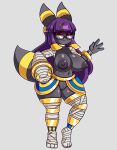  2023 3_toes 4_fingers anakaris anthro areola big_breasts black_areola black_body black_eyes black_fur black_nipples breasts capcom cosplay crossover crossover_cosplay darkstalkers digital_media_(artwork) eeveelution eyewear feet female fingers fur generation_2_pokemon genitals glasses gold_(metal) gold_jewelry hair hi_res jewelry long_hair looking_at_viewer luneiumbreon_(mintyspirit) midnight_bliss mintyspirit mummy nerd nintendo nipples pokemon pokemon_(species) purple_hair pussy red_sclera reptile scalie simple_background snake solo thick_thighs toes umbreon undead wide_hips 