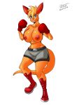  3:4 anthro big_breasts boxing boxing_gloves breasts clothed clothing female handwear hi_res ko_(fabio_paulino) mastersaruwatari sport topless topless_anthro topless_female 