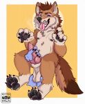  absurd_res anthro ball_fondling balls cain_the_dingo canid canine canis dingo disembodied_hand fabri fondling genitals ghost_hands heavy_balls hi_res knot looking_at_viewer male male/male mammal one_eye_closed pawpads rotten_paws solo stroking stroking_penis tongue tongue_out wink 