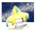  :3 beranda closed_mouth commentary_request full_body highres holding jirachi no_humans pokemon pokemon_(creature) rubbing_eyes smile solo standing tanabata 