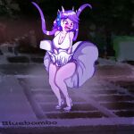  accident accidental_exposure anthro bluebambo clothed clothing dress embarrassed female freedom_planet freedom_planet_2 galaxytrail hi_res night sash_lilac solo underwear 