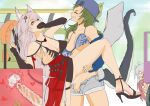  absurdres arknights erection futa_with_female futanari gavial_(arknights) green_hair hair_between_eyes highres long_hair myrtle_(arknights) pozyomka_(arknights) shangguanzhuhanyi tomimi_(arknights) vaginal wolf_girl yellow_eyes 