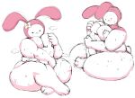  absurd_res anthro big_breasts big_butt bodily_fluids breast_grab breast_squish breasts butt duo female fisherneph flower hand_on_breast hi_res hood lagomorph leporid mammal my_melody onegai_my_melody overweight overweight_anthro overweight_female plant rabbit sanrio simple_background smile squish steam sweat thick_thighs white_background 