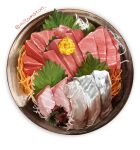  artist_name bowl fish_(food) food food_focus from_above highres leaf mitomaton no_humans original realistic sashimi simple_background still_life twitter_username white_background 