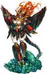  1girl absurdres breasts cleavage crystal full_body genesic_gaogaigar greatwhite1122 highres mecha mechanical_tail mechanical_wings orange_eyes orange_hair robot science_fiction solo super_robot tail thick_thighs thighs v v-fin white_background wings yuusha_ou_gaogaigar yuusha_ou_gaogaigar_final yuusha_series 