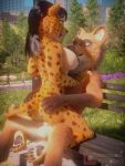  3d_(artwork) ambiguous_penetration anthro anthro_on_anthro anthro_penetrated anthro_penetrating areola athletic athletic_anthro athletic_female bench big_breasts black_hair breasts brown_body brown_fur canid canine canis cheetah chenira_(johnwulffe) city city_background cityscape digital_media_(artwork) duo eye_contact felid feline female female_penetrated flower fur guarez_(johnwulffe) hair hand_on_butt hand_on_chest johnwulffe kneeling long_hair looking_at_another male male/female male_penetrating male_penetrating_female mammal maned_wolf nipples orange_body orange_eyes orange_fur outside outside_sex park park_bench pawpads paws penetration plant public public_nudity public_sex sex sitting spots spotted_body spotted_fur sunny teeth tree yellow_body yellow_eyes yellow_fur 