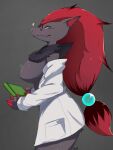  &lt;3 anthro big_breasts breasts canid canine claws clothed clothing eyewear female fur generation_5_pokemon glasses hair hi_res looking_at_viewer mammal nintendo pokemon pokemon_(species) simple_background smile solo wozzu1 zoroark 