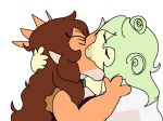  2023 alpha_channel anthro aquilops brown_hair clothing digital_drawing_(artwork) digital_media_(artwork) dinosaur dress duo embrace eyelashes eyes_closed female female/female fingers goodbye_volcano_high green_body green_hair green_scales hair horn hug kissing long_hair making_out meme multicolored_body multicolored_scales orange_body orange_scales ornithischian phantomarcade_kiss reptile rosa_(gvh) scales scalie simple_background snoot_game snout spikes spikes_(anatomy) stegosaurian stegosaurus stella_(gvh) tan_body tan_scales thyreophoran transparent_background two_tone_body two_tone_scales unknown_artist 