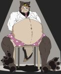  2022 absurd_res anthro barefoot belly big_belly bound canid canine canis chair claws clenched_teeth clothing crumbs dreamworks fangs feet fur furniture hi_res jakeshepherd502 jewelry male mammal mr._wolf_(the_bad_guys) navel necklace nervous_sweat obese obese_anthro obese_male on_chair overweight overweight_anthro overweight_male shirt sitting sitting_on_chair solo teeth the_bad_guys toe_claws topwear underwear wolf yellow_eyes 