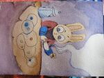  absurd_res ambiguous_gender anthro clothed clothing container cup fur hi_res lagomorph leporid mammal painting_(artwork) rabbit root sitting smoke solo thegunkster traditional_media_(artwork) watercolor_(artwork) yellow_body 