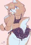  anthro blush butt clothing felid feline female fluffy hi_res lingerie looking_back mammal nekomamanyao solo underwear 