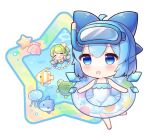  2girls animal ascot blue_bow blue_eyes blue_hair blue_skirt blue_vest blush bow cirno clam closed_eyes coa_(chroo_x) daiyousei detached_wings drooling fairy fish green_hair hair_bow ice ice_wings innertube jellyfish long_hair mouth_drool multiple_girls open_mouth short_hair skirt smile starfish touhou turtle vest wings yellow_ascot 